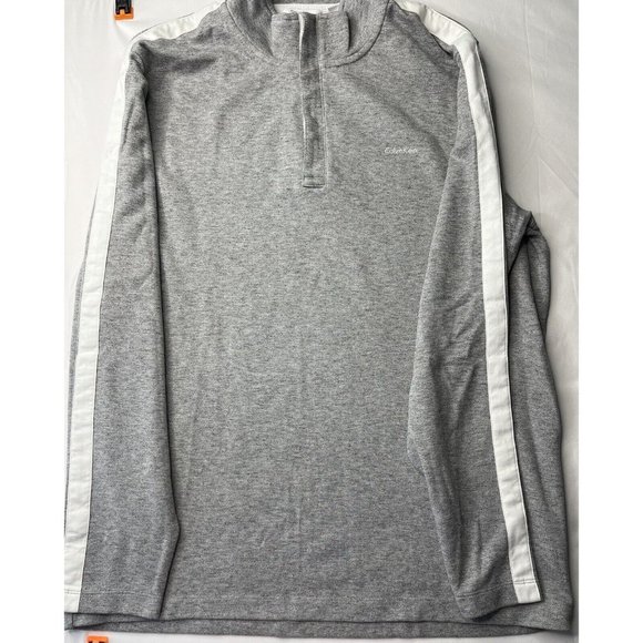 Calvin Klein Mens 1/4 Zip Pullover, Covered Zipper, Gray White Henley Long XL - Picture 6 of 12
